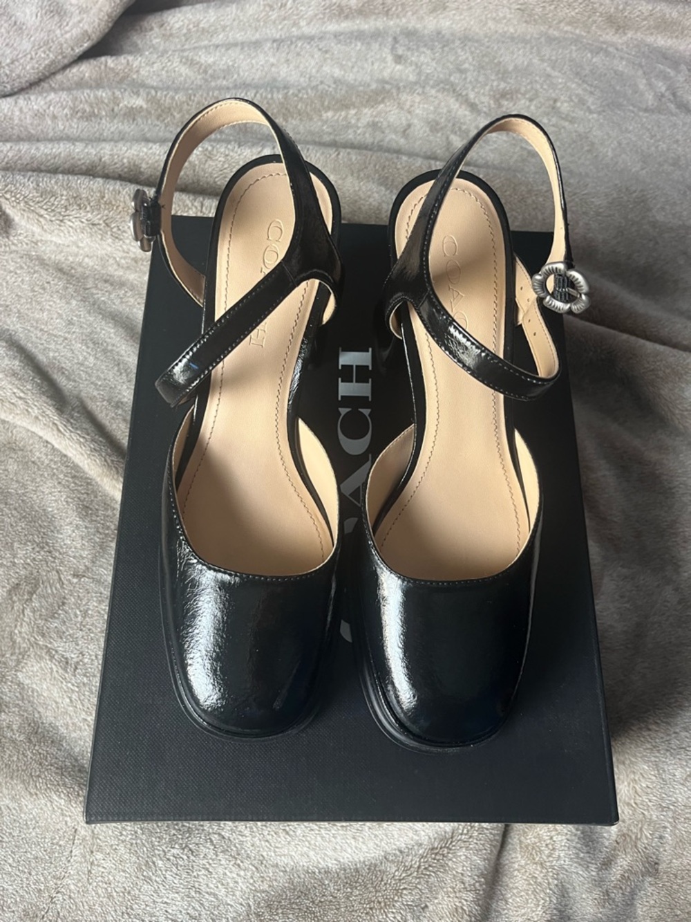 Coach Black Patent Leather Slingback Block Heels - Picture 2 of 7